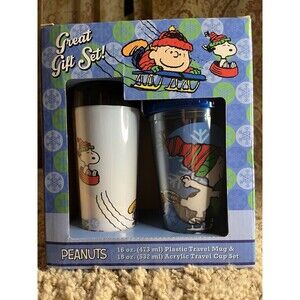 NIB Peanuts Holiday Travel Set 16oz Mug & 18oz Acrylic Cup Snoopy/Charlie Brown